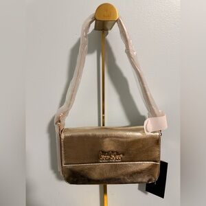 Nichole Miller Crossbody Bag in Metallic Gold with gold tone accents! NWT